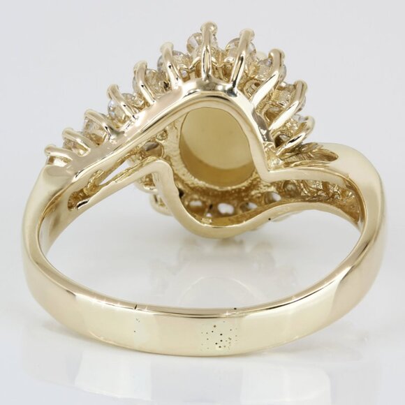 Vintage Oval Opal Halo Ring 14k Yellow Gold CZ Cluster Cocktail Statement Band - Picture 4 of 7